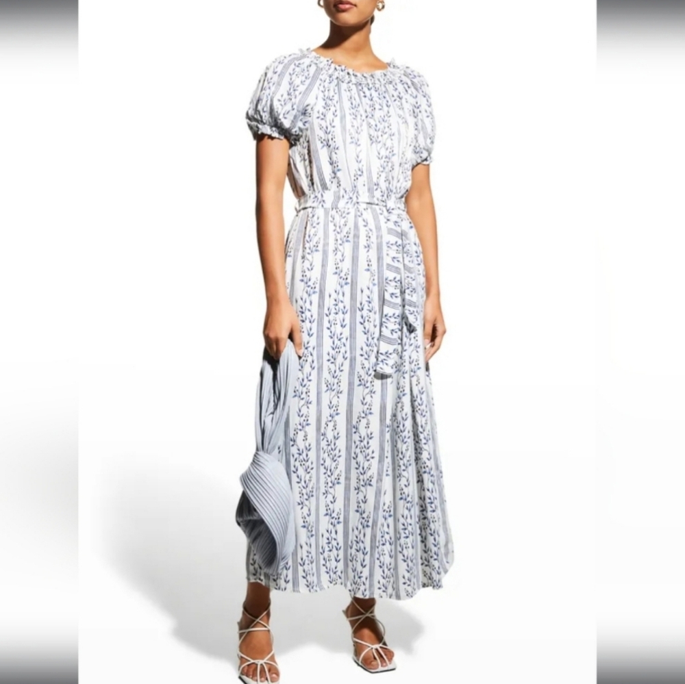 Harshman Albani Floral Blue Off-Shoulder Dress - Small - NWT